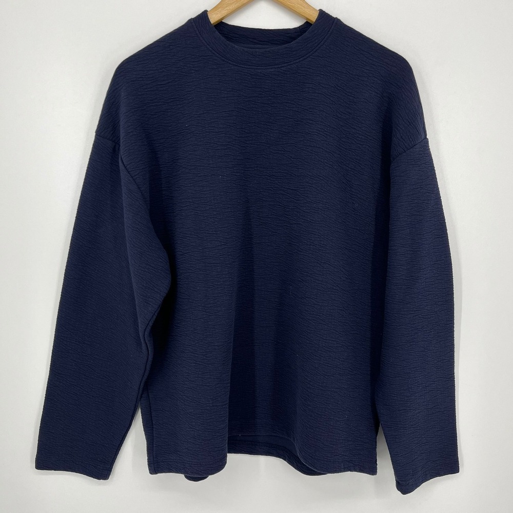 Denim & Flower Ricky Singh Mens Navy Blue Textured Relaxed Fit Sweatshirt M